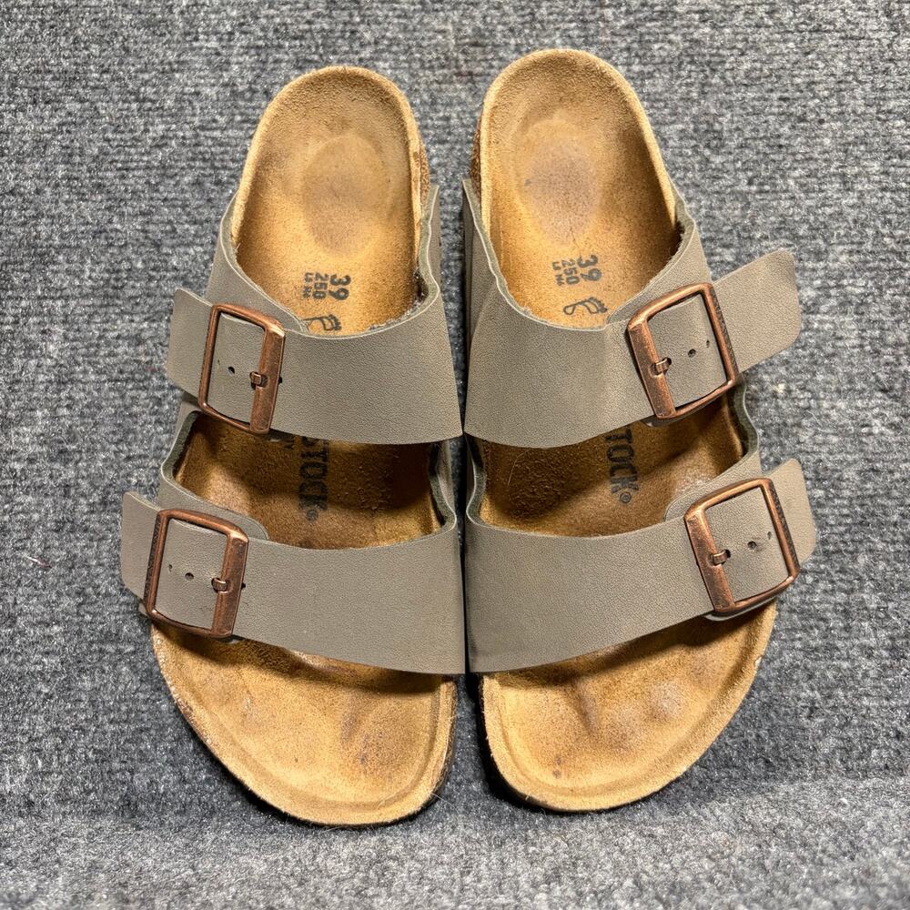 Birkenstock Arizona Stone Taupe Suede Two Strap Slide Sandals Womens 8 Comfort